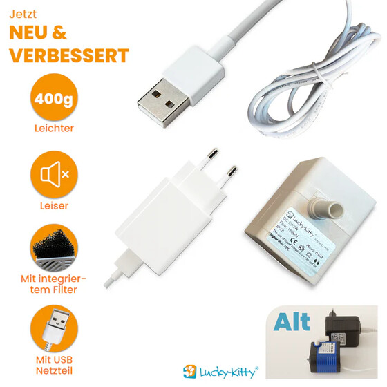 Lucky-Kitty Ersatzpumpe f�r Trinkbrunnen (mit USB-Adapter)