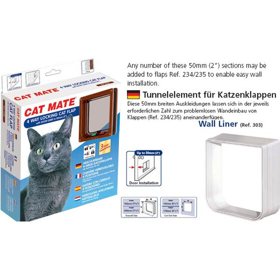 Katzenklappe Pet Mate Nr. 235 4-Wege manuell mit 50 mm Tunnel