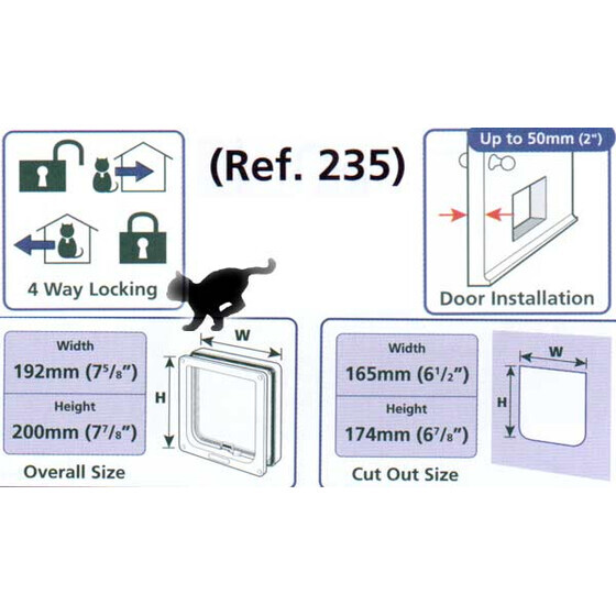 Katzenklappe Pet Mate Nr. 235 4-Wege manuell mit 50mm Tunnel wei�